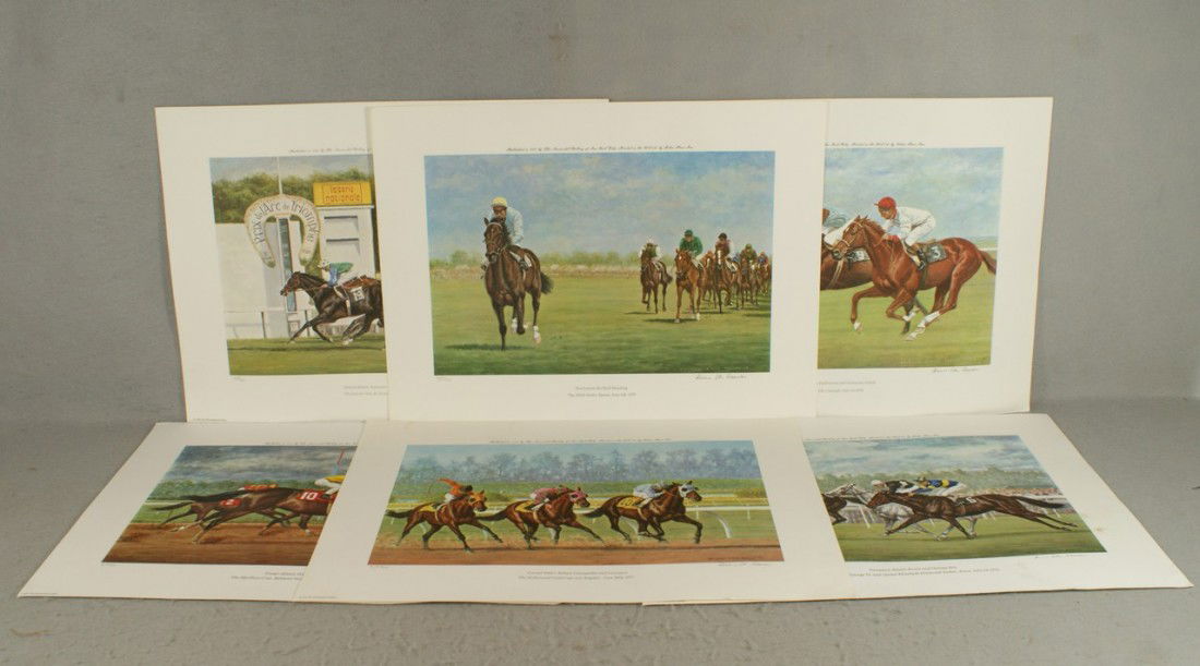 Richard Stone Reeves, English, b 1919, (6) penci: Richard Stone Reeves, English, b 1919, (6) pencil signed LE prints, King George/QE Stakes, 1976, Marlboro Cup, 1976, Hollywood Cup, 1977, 200th Derby, 1979, Irish Derby 1978, Prix de L'Arc De Triomph,