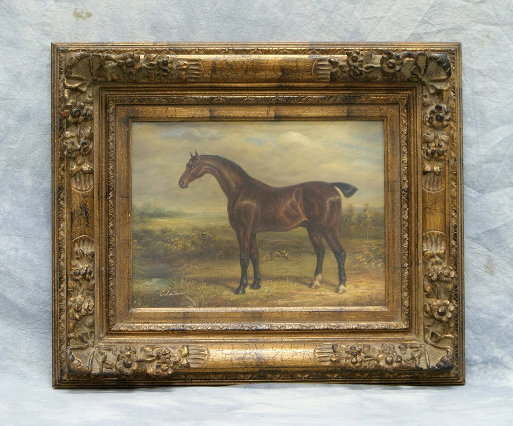 C LeTaire?, 20th c, o/c, Horse with bobbed tail,: C LeTaire?, 20th c, o/c, Horse with bobbed tail, 12" x 16"