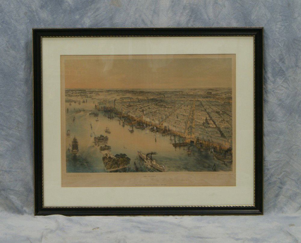 Birds Eye View of Philadelphia, Two-color lithog: Birds Eye View of Philadelphia, Two-color lithograph with handcoloring, Drawn from nature and on stone by J. Bachmann. Lith. of Sarony & Major 117 Fulton St. N.Y., Published by John Bachman, 116 Green