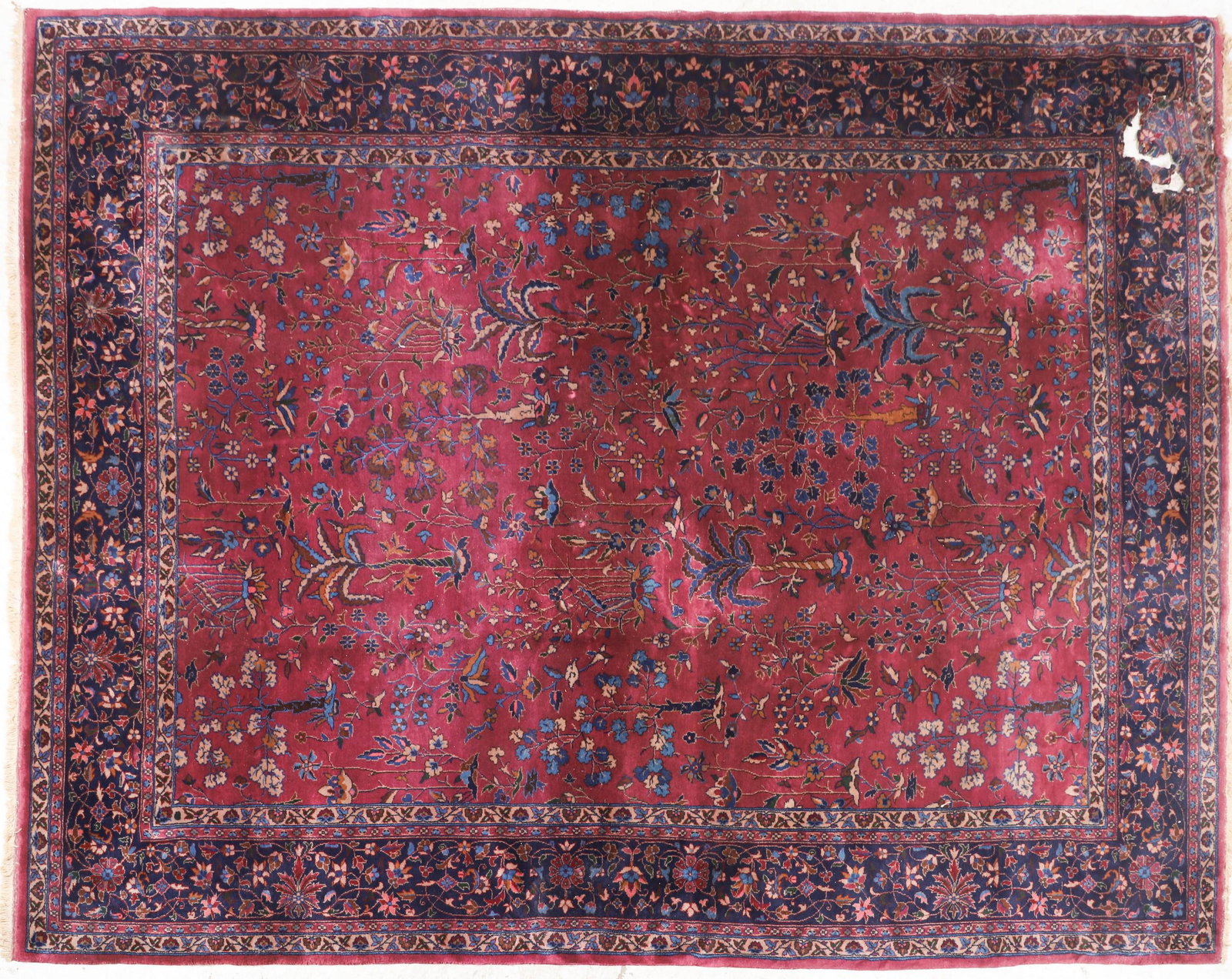 8'7 X 11'9" Antique Sparta Turkish Rug: 8'7 X 11'9" Antique Sparta Turkish Rug, good condition but hole in corner, stains, please see photos for any specific condition concerns.