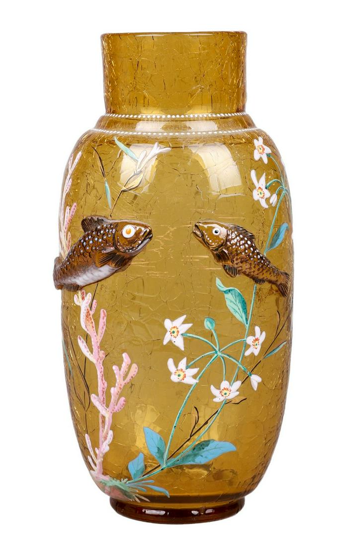 Crackle Glass Fish Decorated Vase (1 of 5)