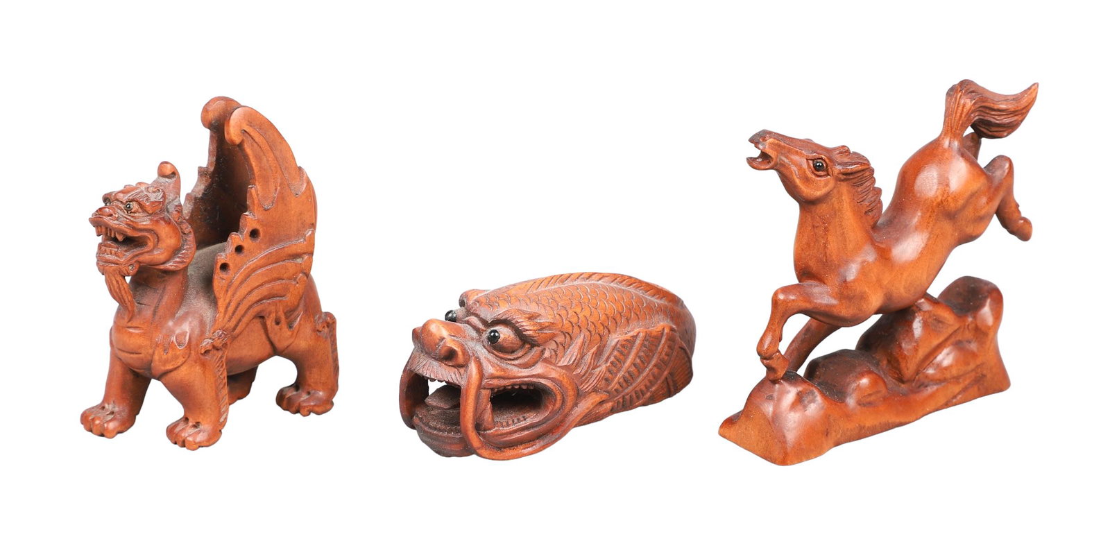(3) Chinese Carved Wood Netsuke (1 of 3)