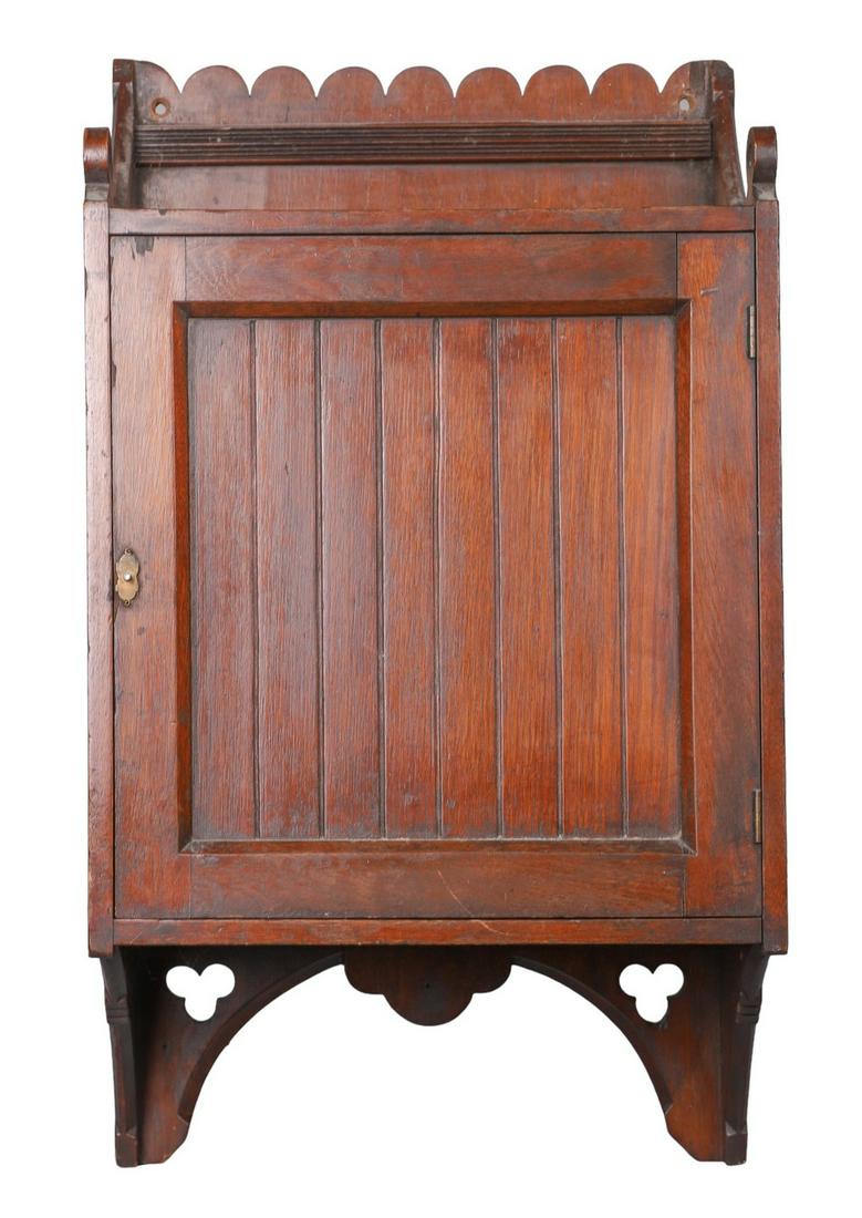 19th C American walnut Hanging Wall Cabinet (1 of 4)