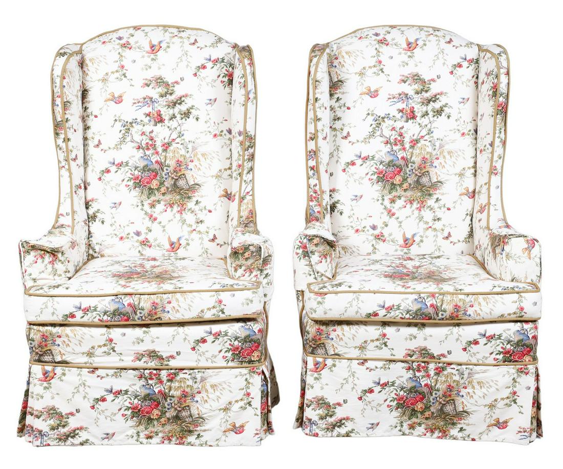 Pair Custom upholstered Chippendale style wing chairs (1 of 6)