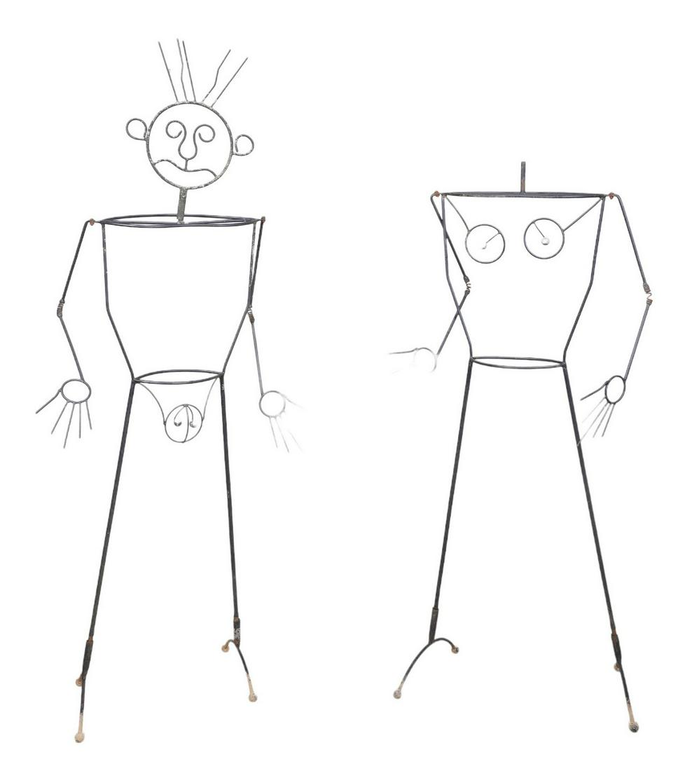 Ebonized metal garden statues of Adam and Eve (1 of 6)