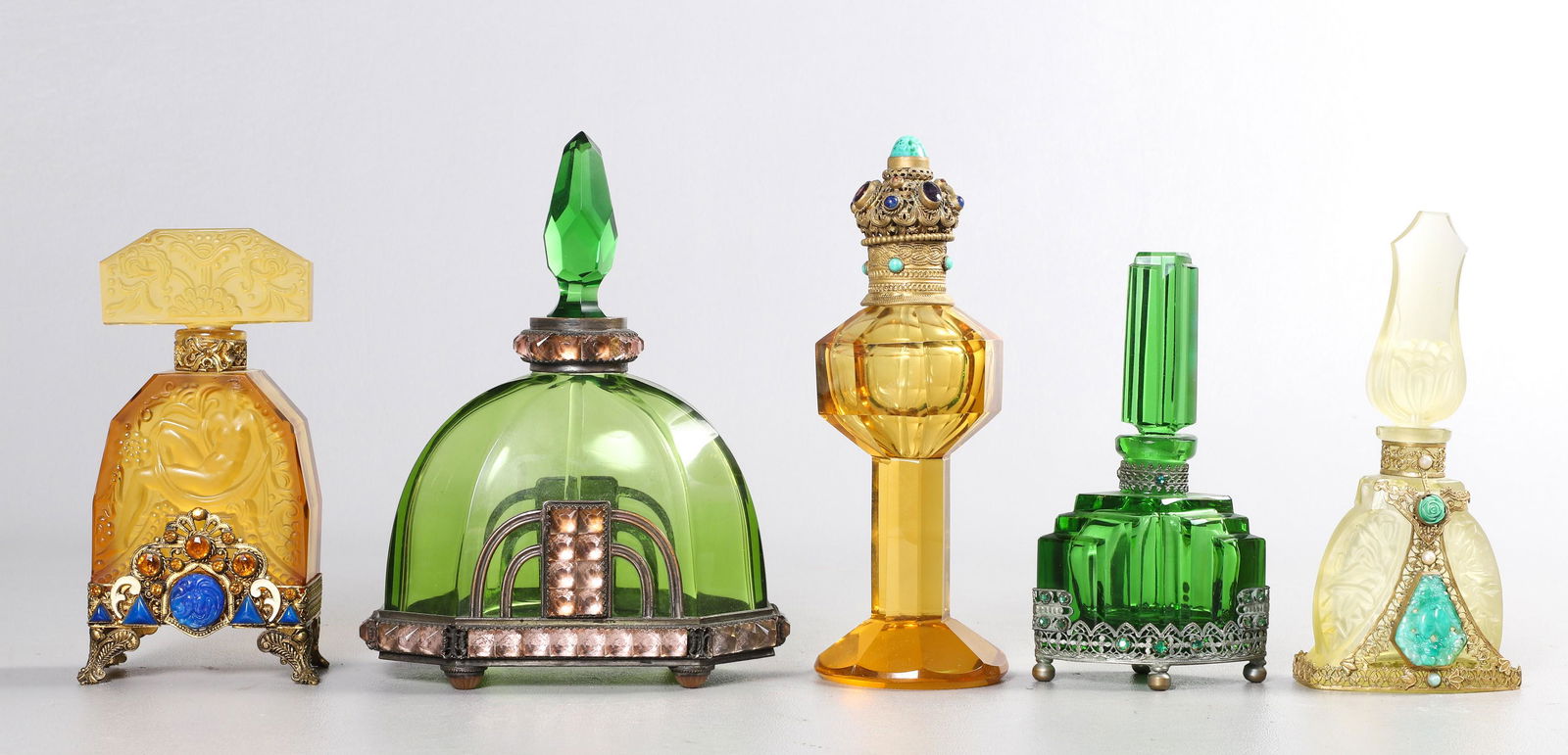 (5) Czech Art Deco Scent Bottles (1 of 5)