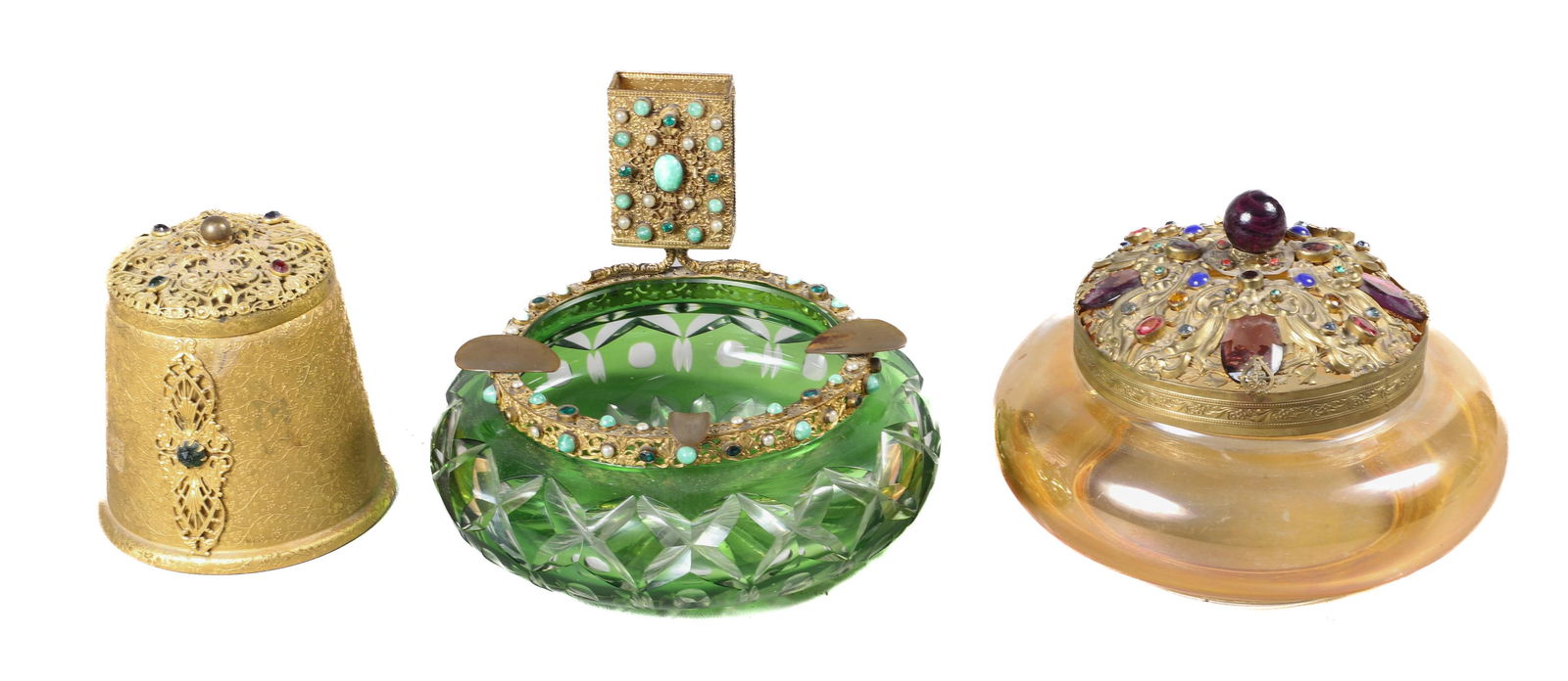 Czech Jeweled Powder Jar and Ash Tray (1 of 15)