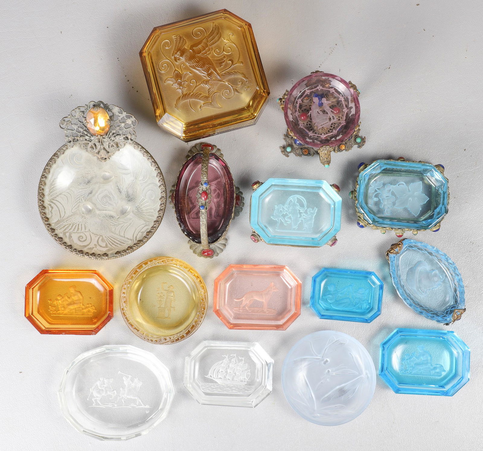 (15) Etched Glass Salts and Boxes (1 of 8)