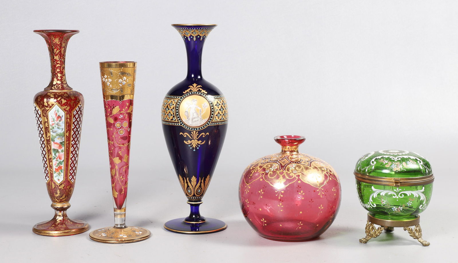 (5) Gilt and Enamel Decorated Glass Pieces (1 of 8)
