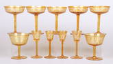 (11) Pcs Etched Amber Glass Stemware