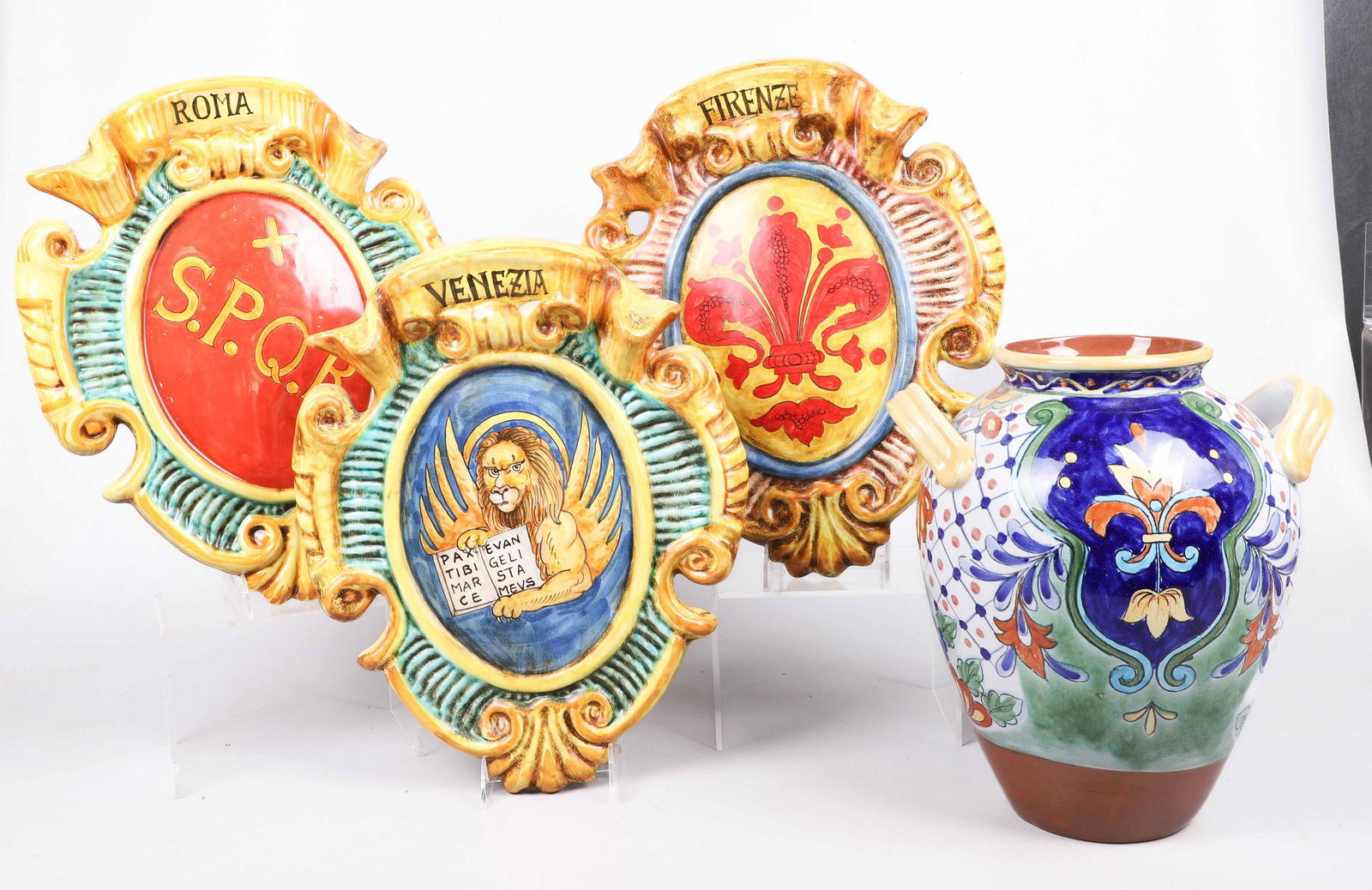 (4) Italian and Style Pottery Plaques and Vessel (1 of 10)