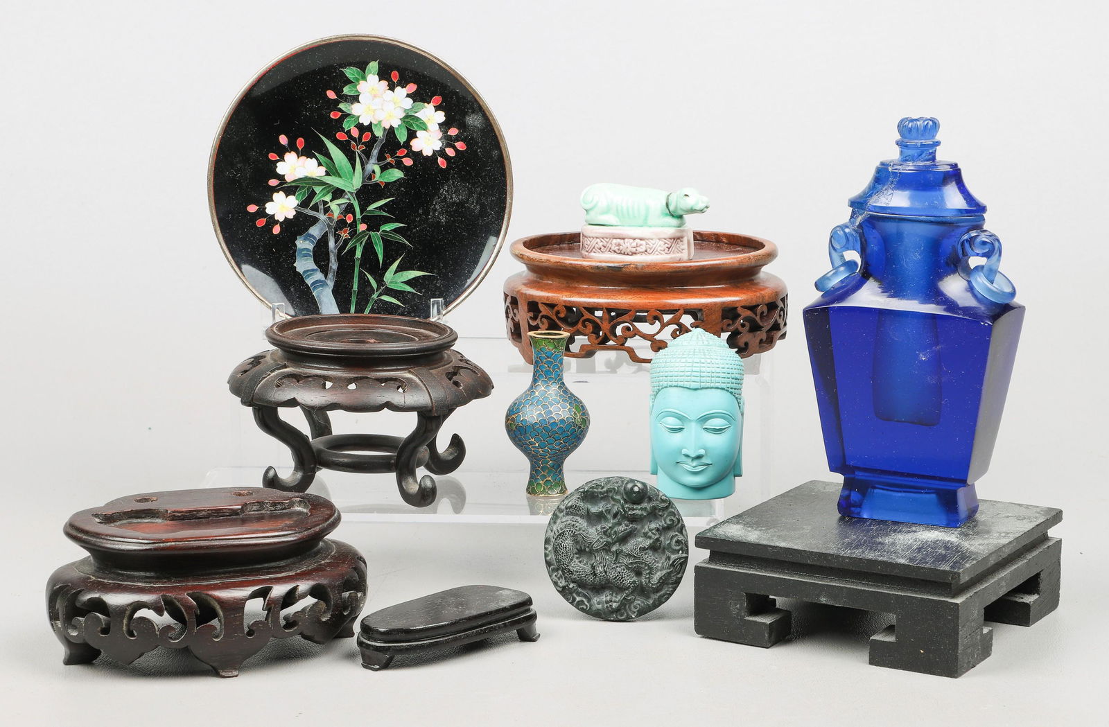 Asian Peking Glass, Porcelain & Wood Stands (1 of 6)