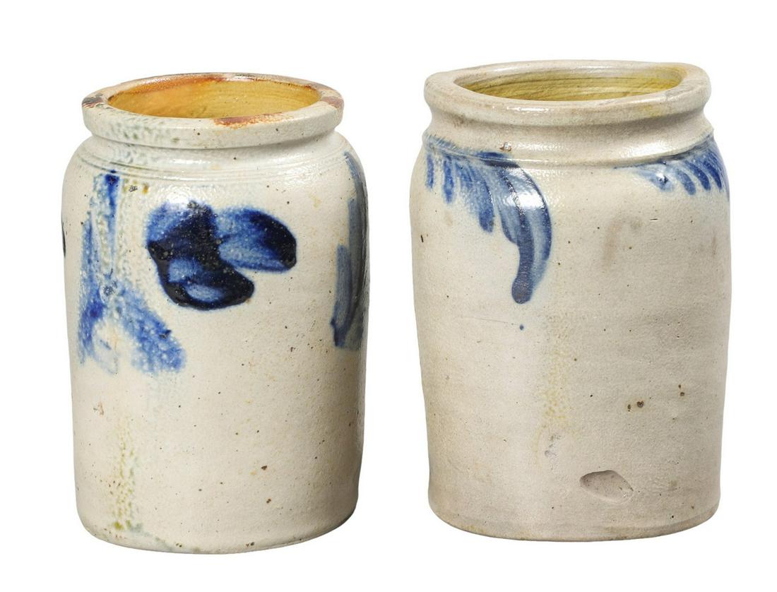 (2) Blue Decorated Stoneware Fruit Jars (1 of 3)