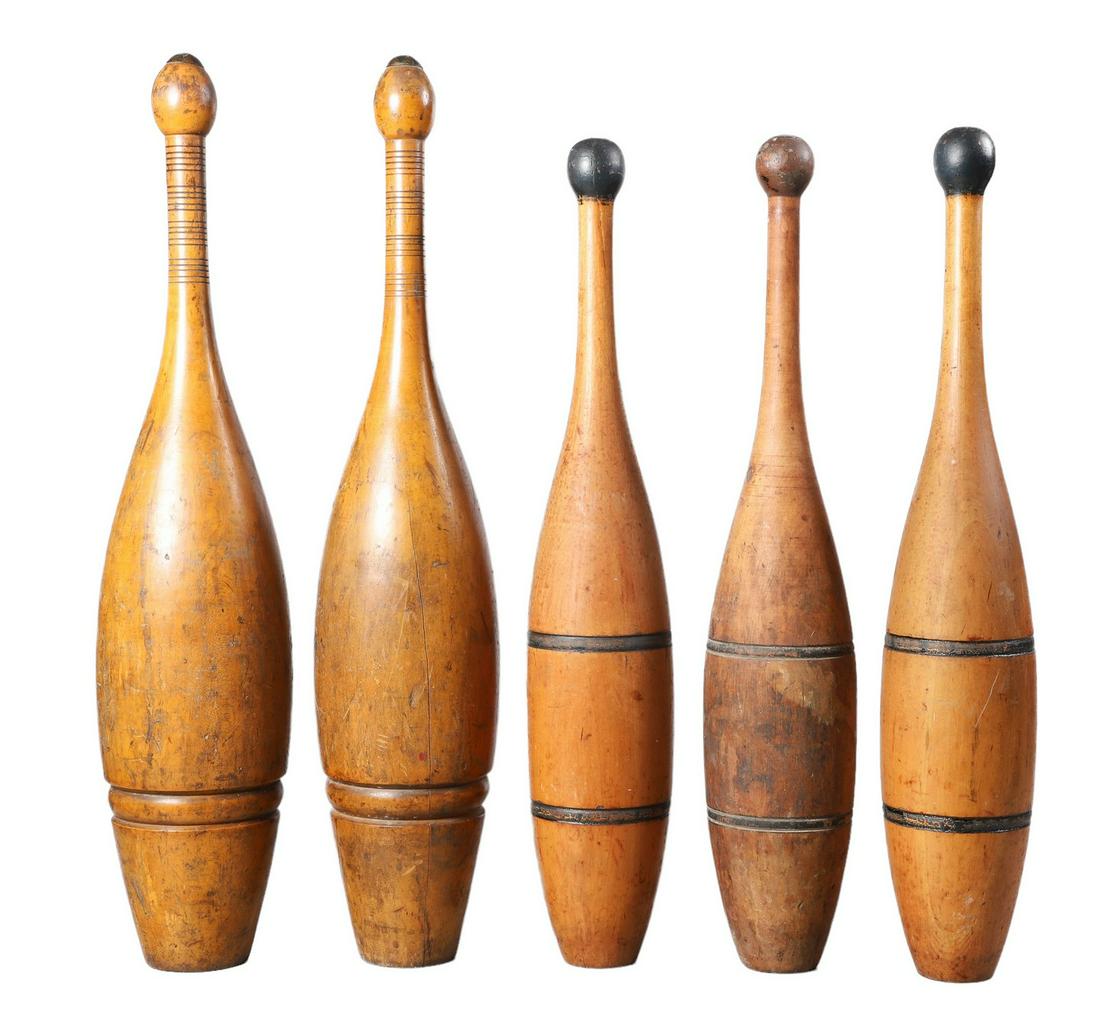 (5) Turned Wood Indian Exercise Clubs (1 of 3)