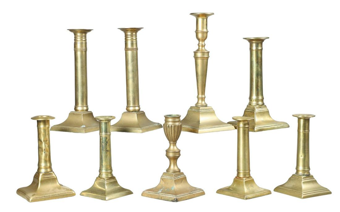 (9) 19th C Brass Candlesticks (1 of 1)
