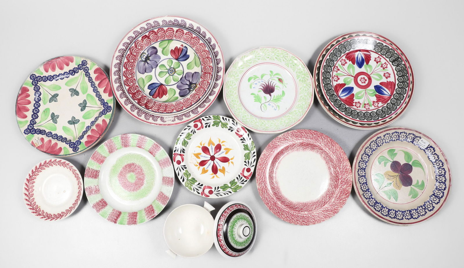 (14) Stick Spatter Plates, Saucer and Sugar Bowl (1 of 6)