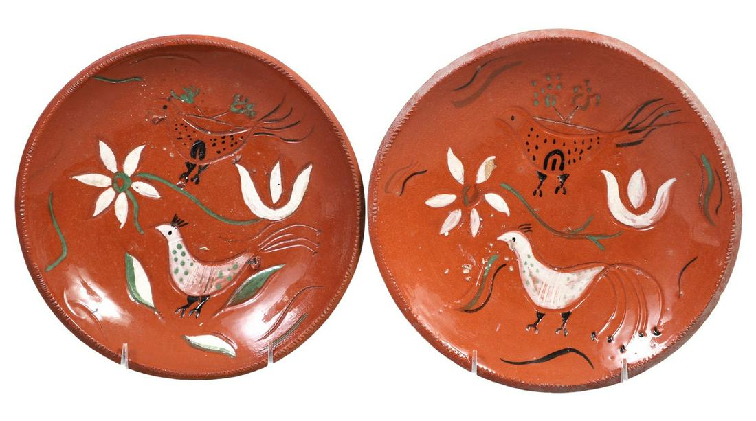 (2) Pottery Redware Plates (1 of 2)