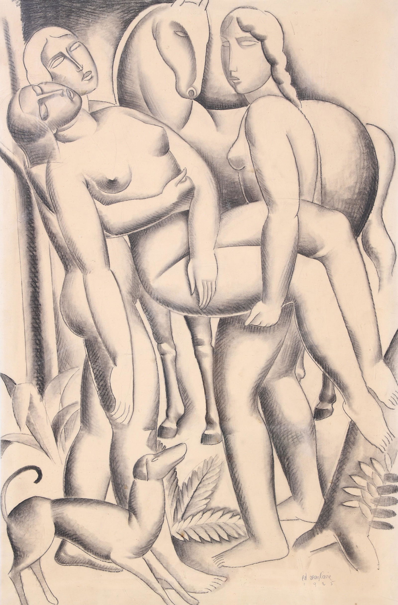 Edgar Scauflaire Drawing "3 Nudes" (1 of 12)