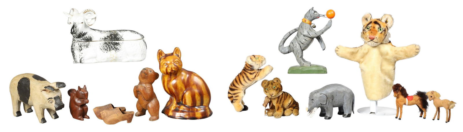 Steiff, Carved Wood Figures and Animal Jar (1 of 8)