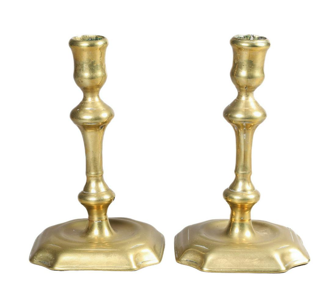 Pair of English Queen Anne Brass Candlesticks (1 of 5)