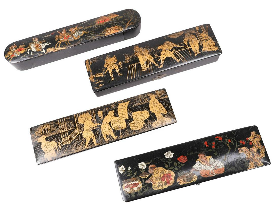 (4) Japanese Lacquer Pen Boxes (1 of 4)