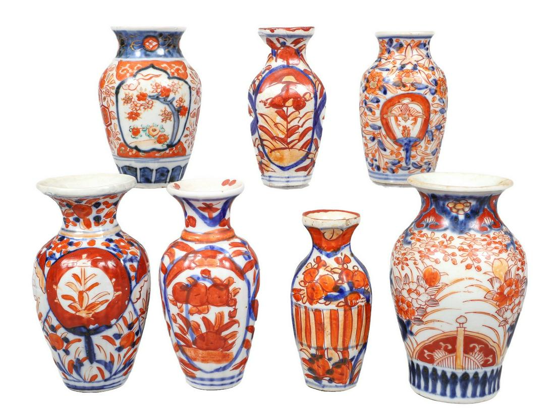 (7) Miniature Japanese Imari Porcelain Vases (1 of 2)