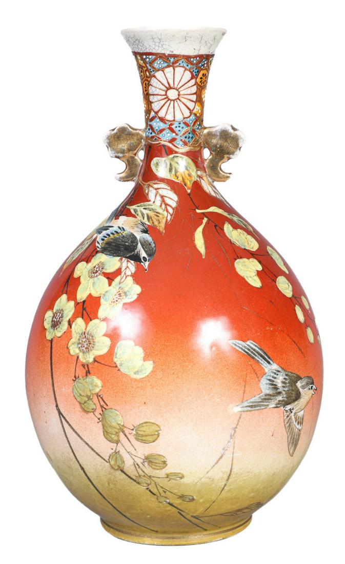 Japanese Satsuma Pottery Double Handled Vase (1 of 3)