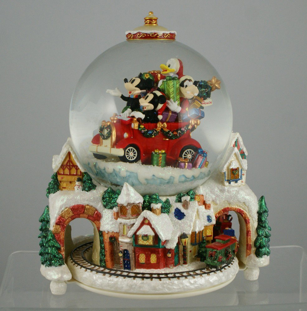 Seasons Greeting Walt Disney Collectibles musical: Seasons Greeting Walt Disney Collectibles musical snow globe with train, limited edition of 1000, "Mickey Mouse Club March", 10" tall