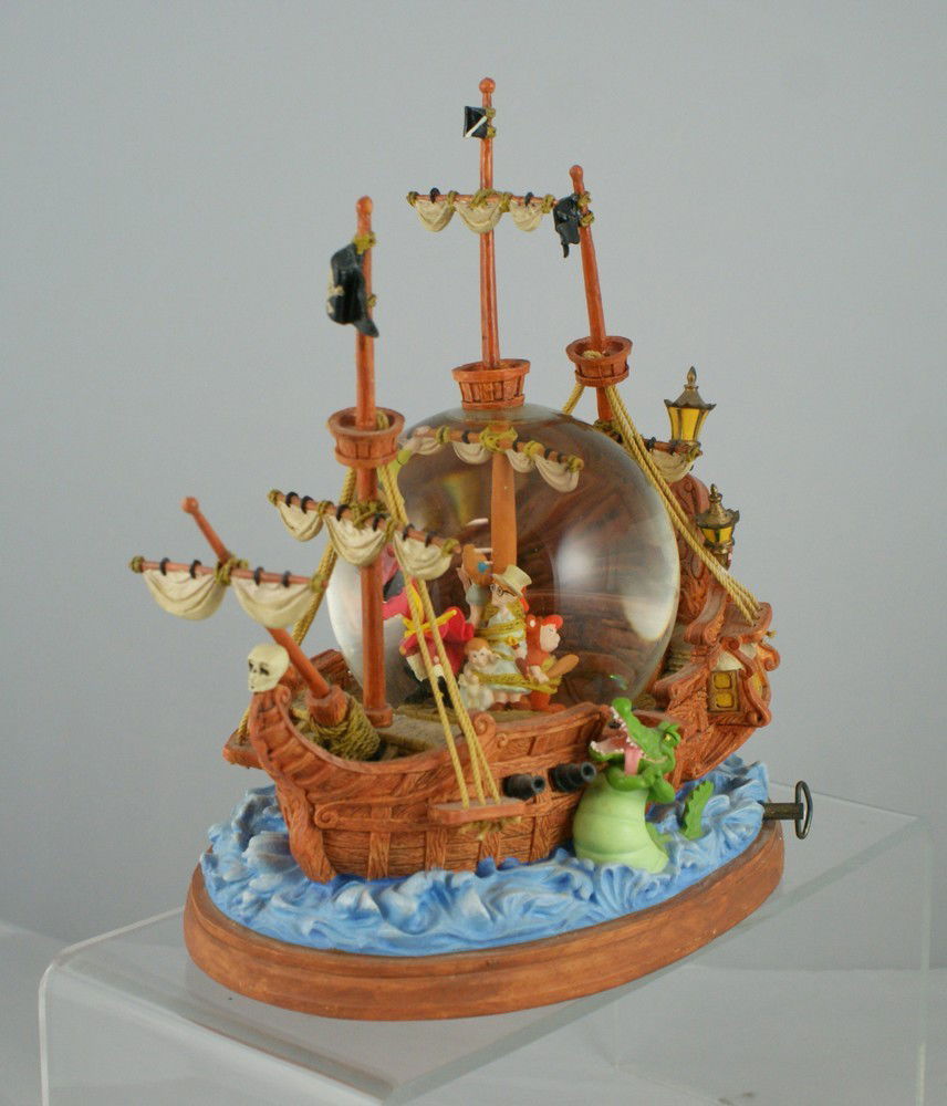 Peter Pan Captain Hook's ship musical snow globe,: Peter Pan Captain Hook's ship musical snow globe, "You Can Fly", 11" tall, one lamp bent