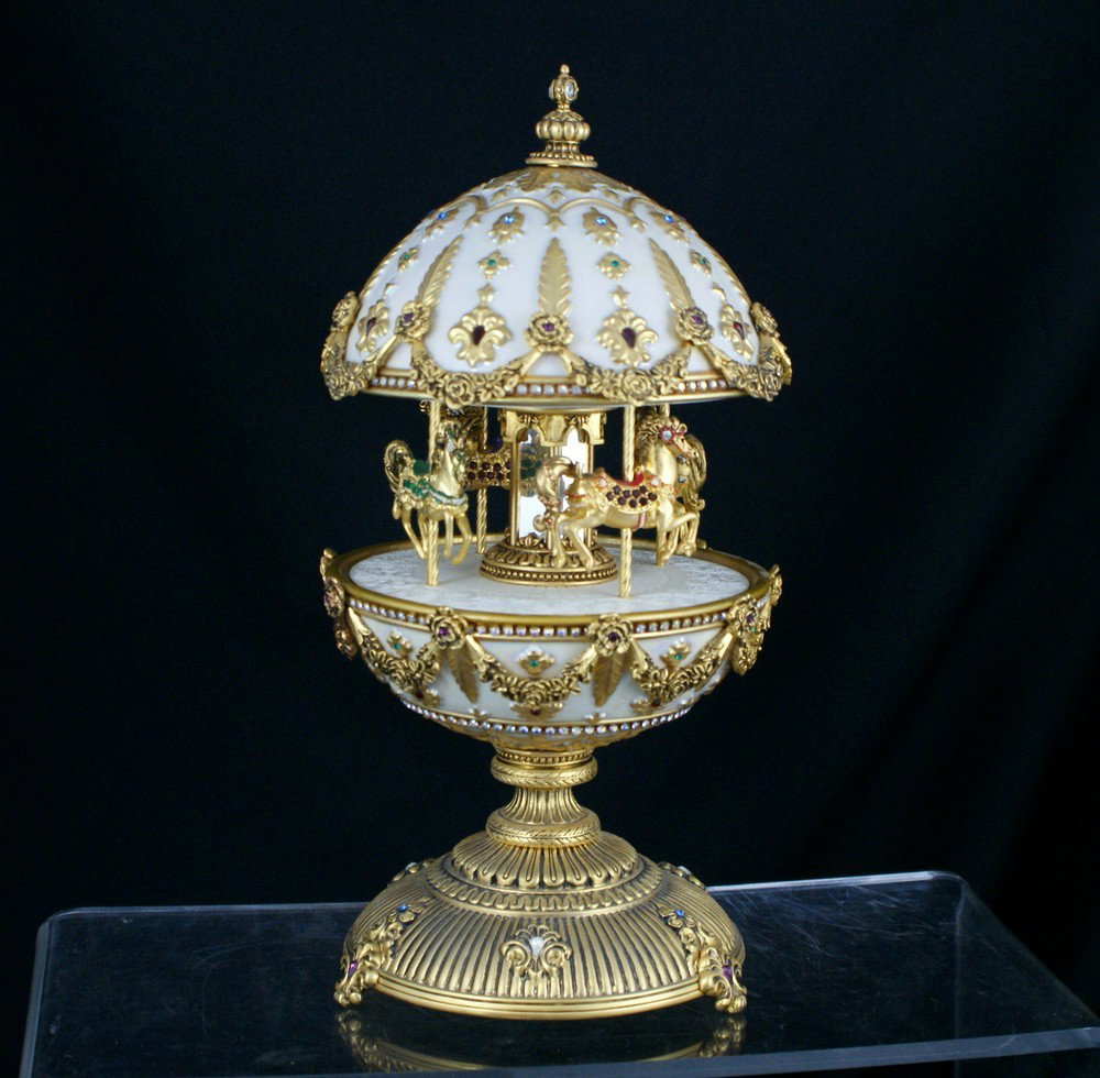 The Franklin Mint, The Faberge Imperial Carousel : The Franklin Mint, The Faberge Imperial Carousel Egg by House of Faberge music box, 10 3/4" tall