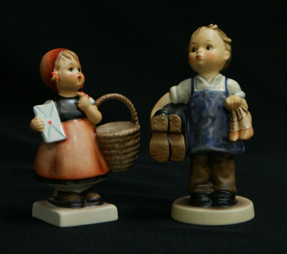 (2) Hummel Figurines, 'Boots' Hum 143/0, 'Meditat: (2) Hummel Figurines, 'Boots' Hum 143/0, 'Meditation' Hum 13/2/0, some crazing, tallest 5"