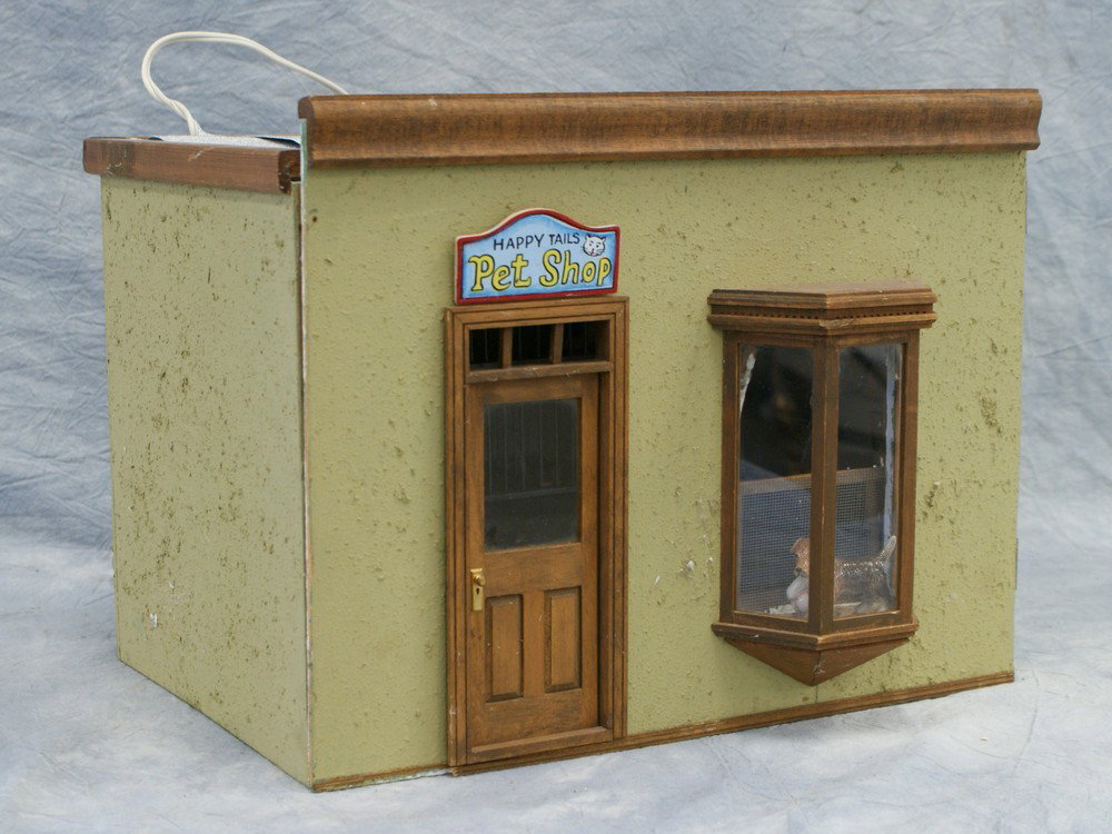 Pet shop diorama with accessories, 10-1/2" high, : Pet shop diorama with accessories, 10-1/2" high, 14 1/2" wide, 10-1/2" deep