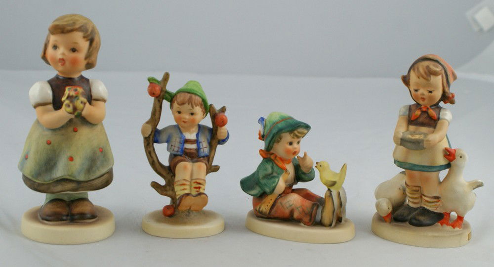 (4) Hummel figurines, "For Mother", 257, "Be Pat: (4) Hummel figurines, "For Mother", 257, Tmk 5, "Be Patient", 197, Tmk 4, "Apple Tree Boy", 142 3/0, Tmk 3, "Singing Lesson", 63, Tmk 3, no chips or cracks