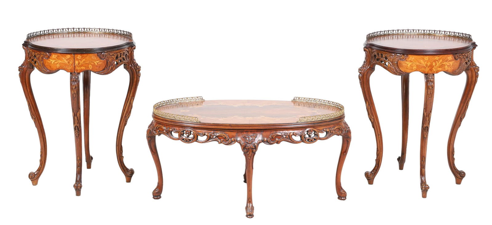 (3) pc Louis XV style inlaid table set (1 of 8)