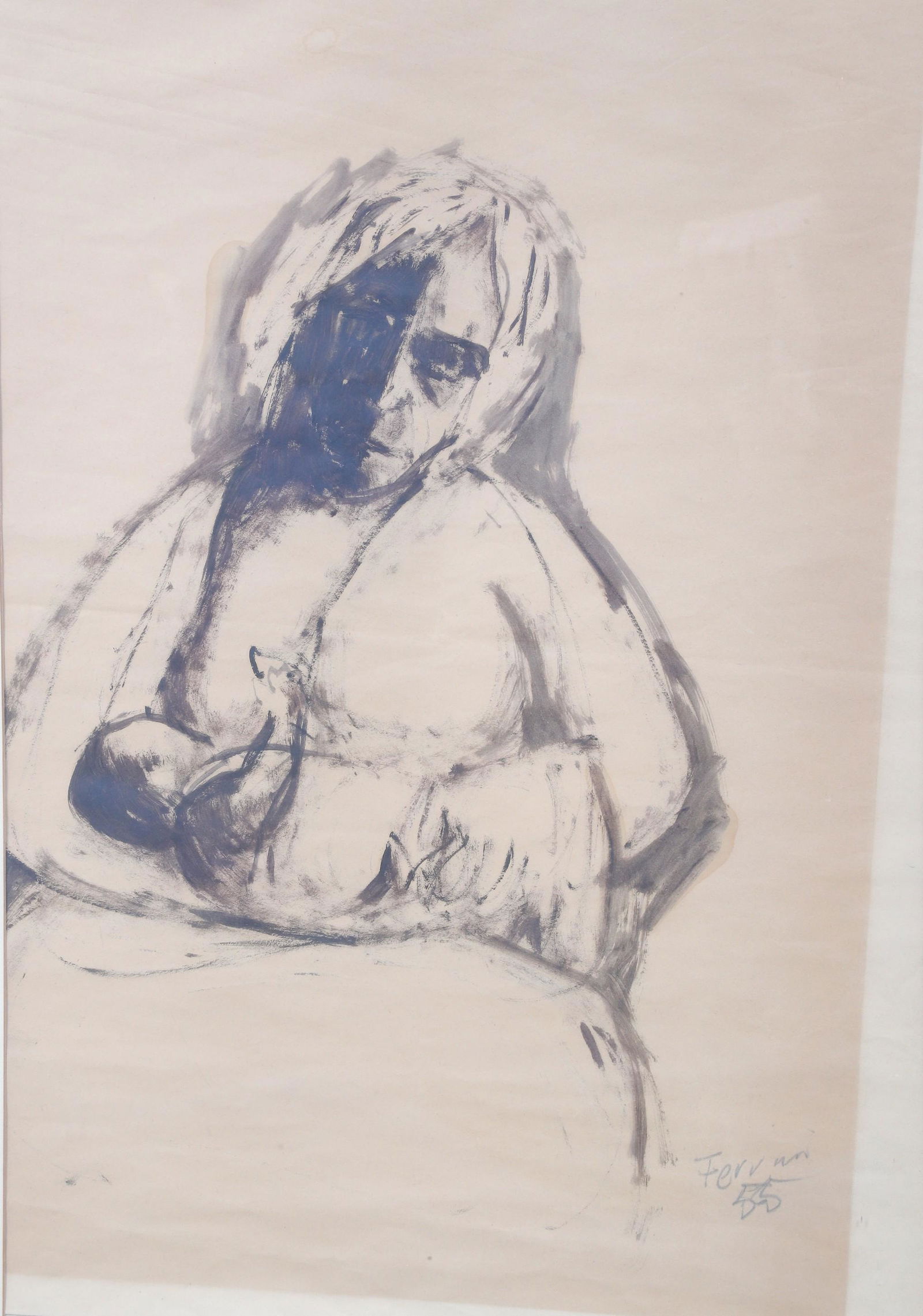 Expressionist Drawing of Woman with Child (1 of 3)
