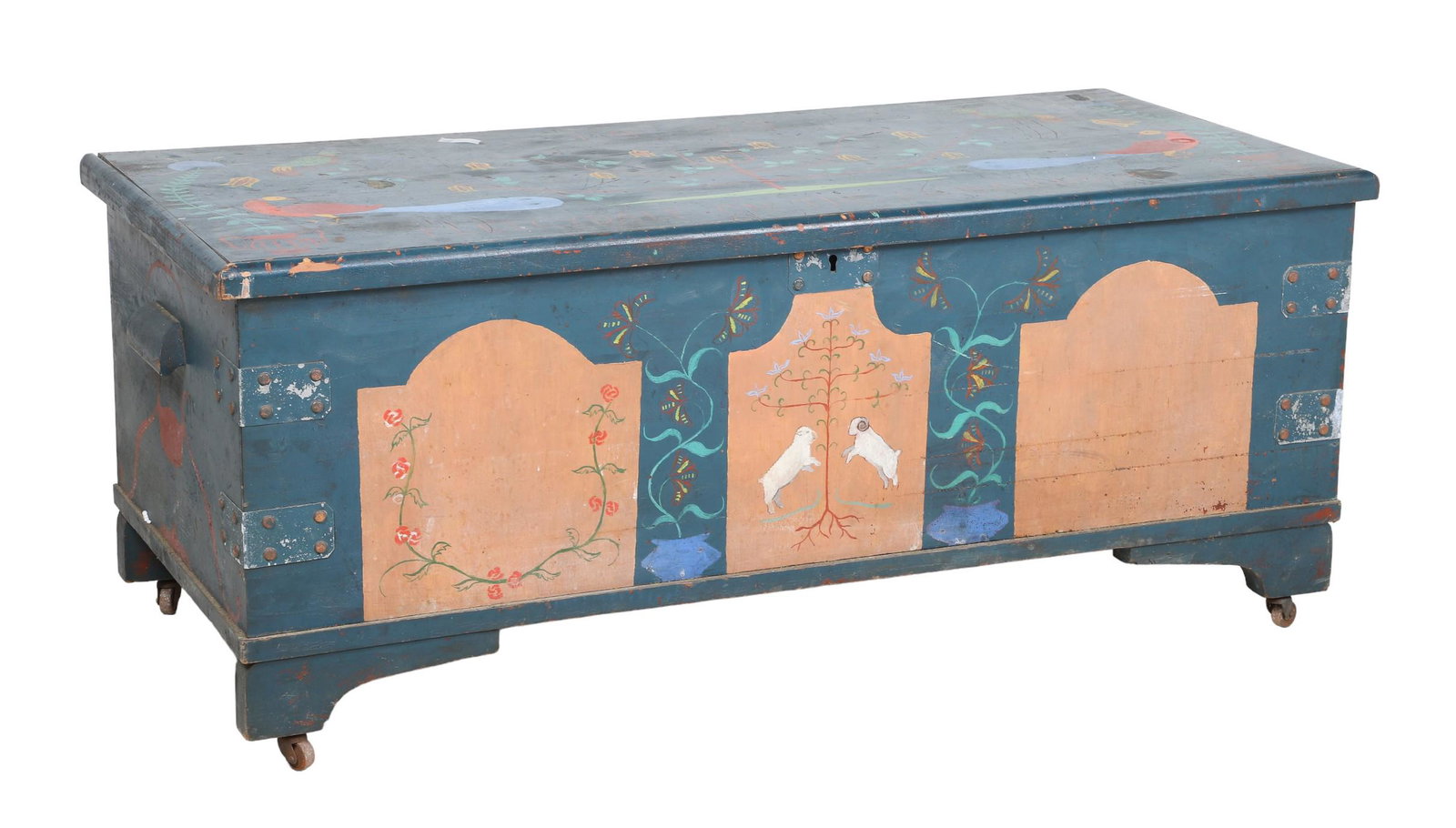 Paint Decorated Cedar blanket chest, Bucks Co, 1939 (1 of 8)
