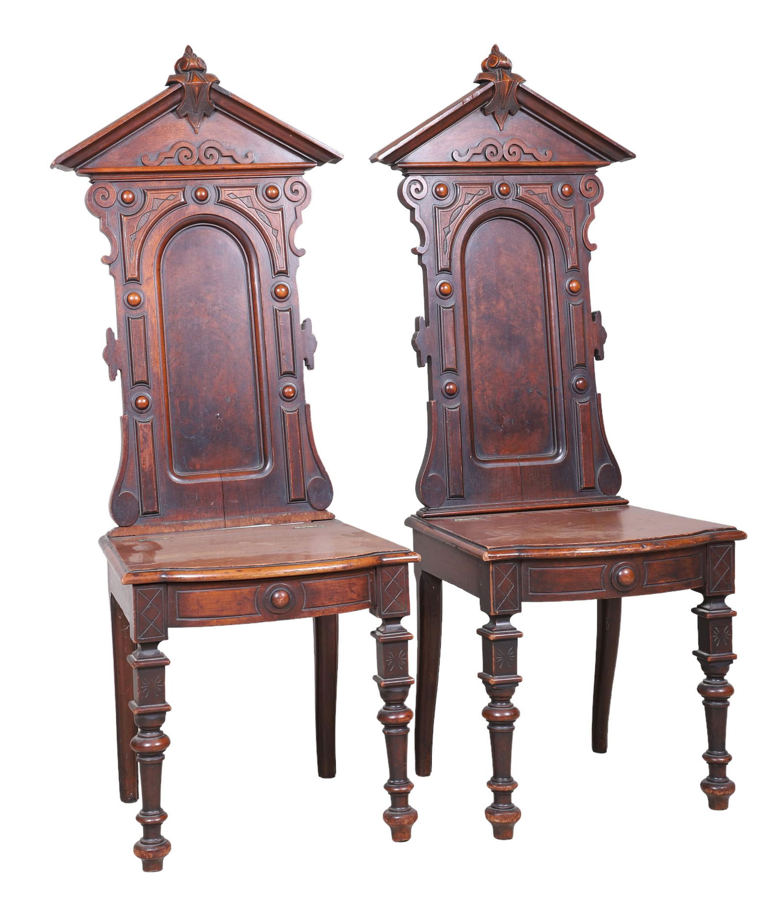 Pair Victorian Carved Walnut Gothic Throne Chairs (1 of 12)