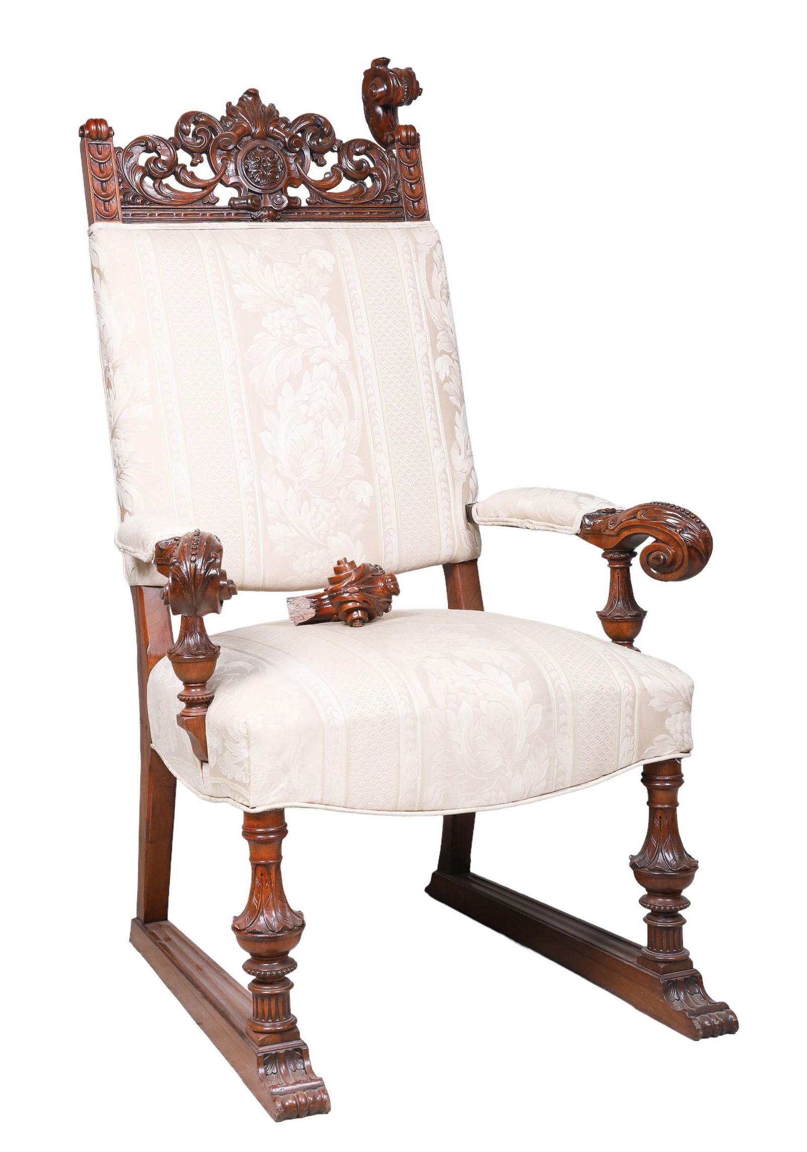 Rococo style carved throne chair (1 of 8)