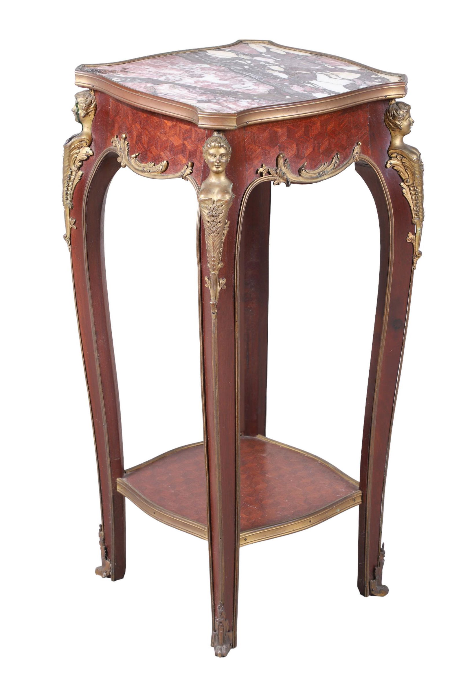 Louis XV style marbletop inlaid 2-tier stand (1 of 18)
