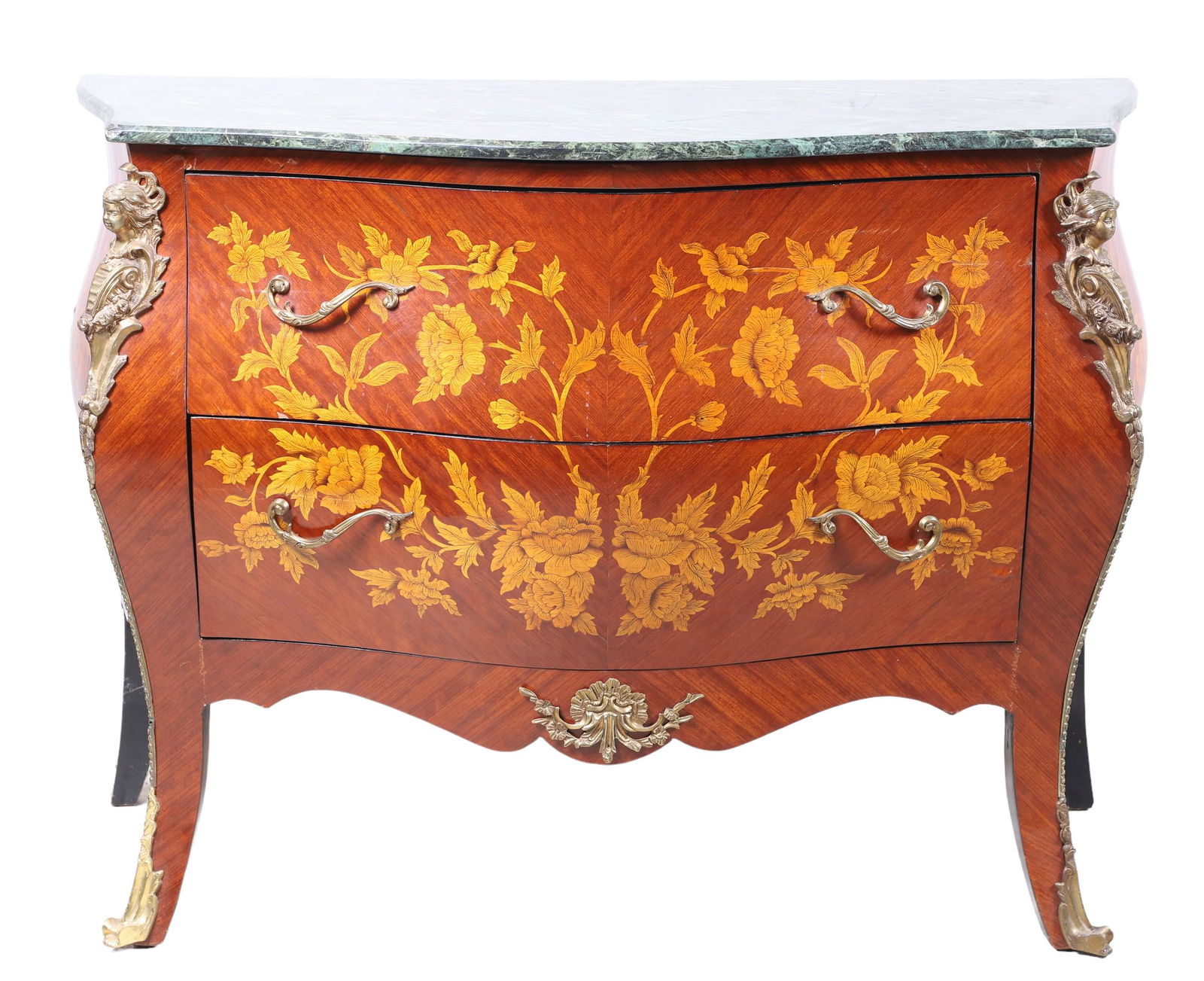 French style inlaid marbletop bombe commode (1 of 6)