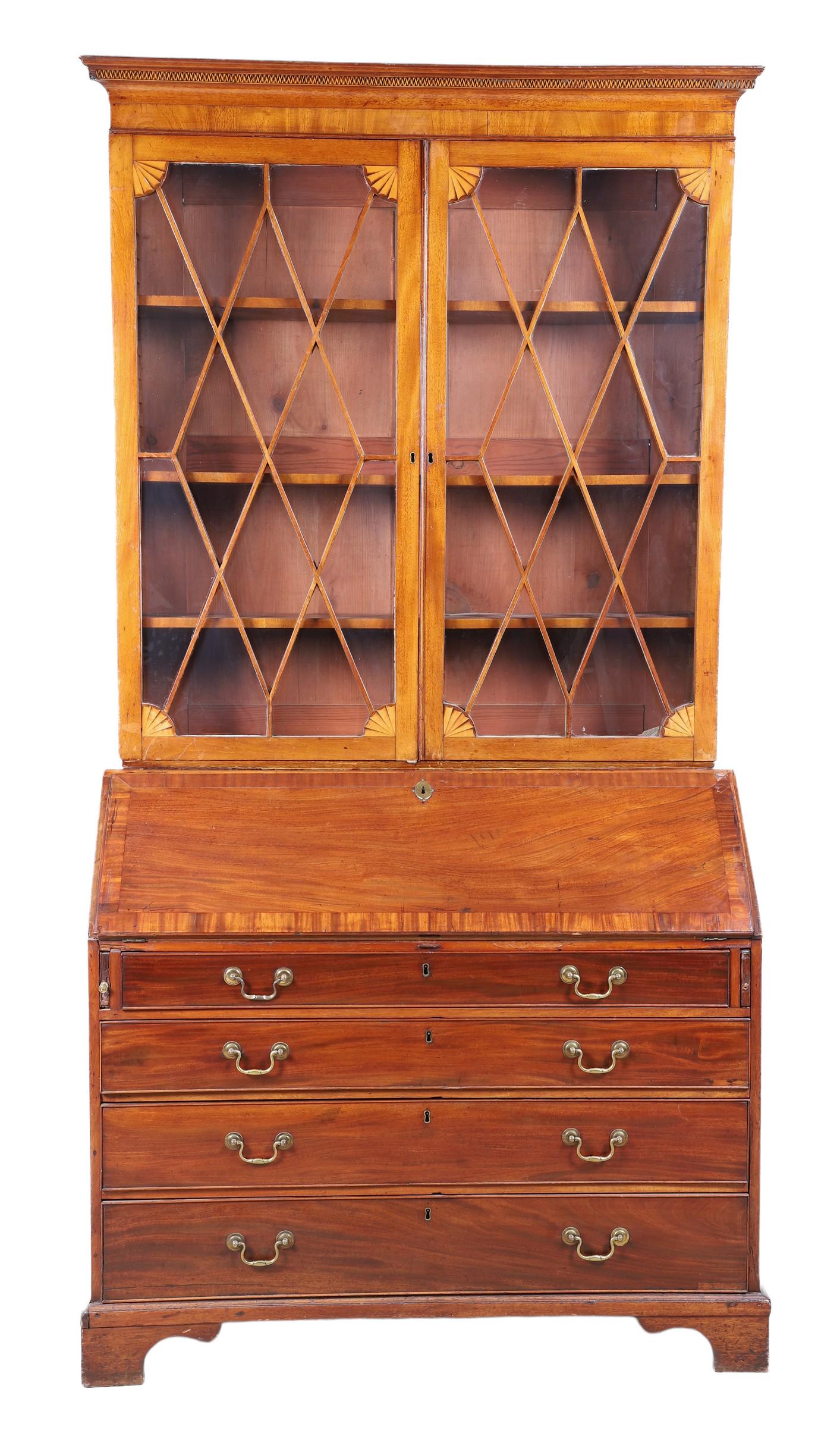 Georgian 2-pc Mahogany inlaid secretary desk (1 of 10)