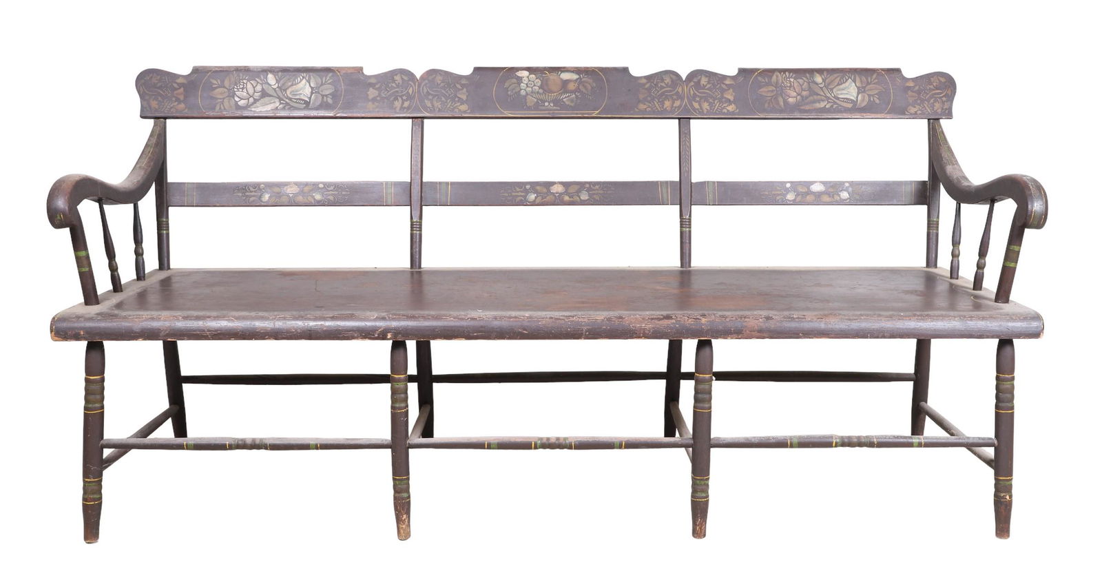 Plank seat settee with original stenciling (1 of 8)