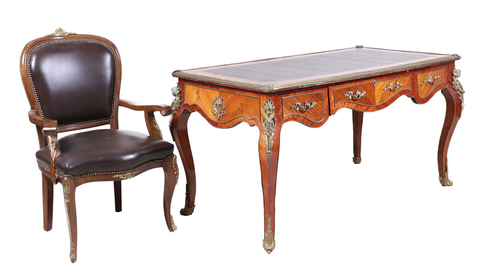 20th C Bronze Mounted Louis XV Style Bureau plat (1 of 20)