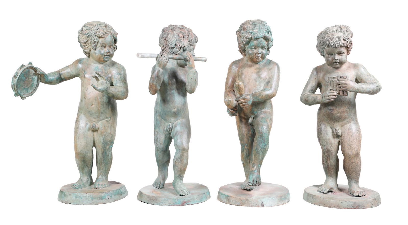 (4) Bronze putti garden statues playing instruments (1 of 20)