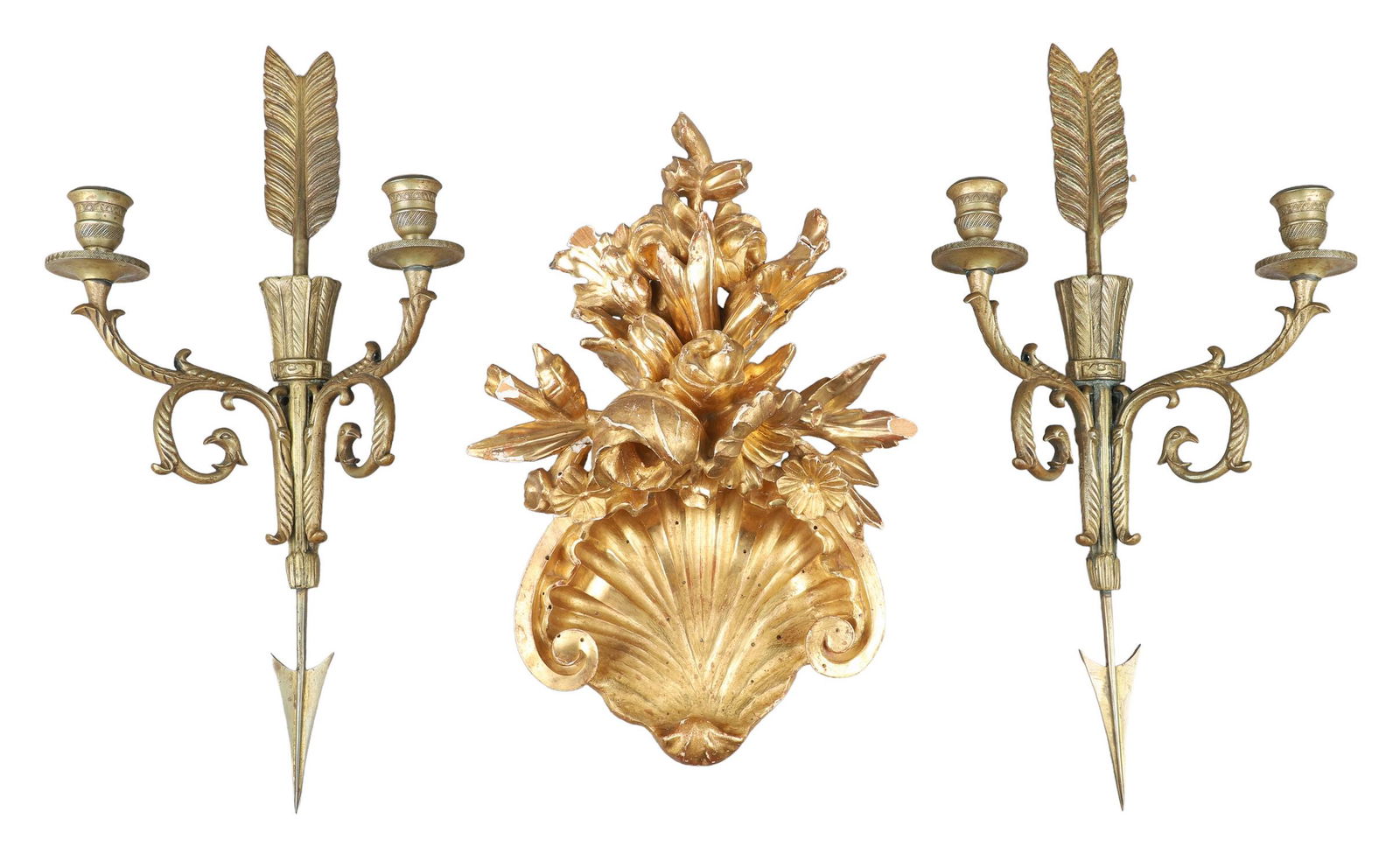 Pr French Bronze Arrow Form Wall Sconces, 17" h (1 of 8)