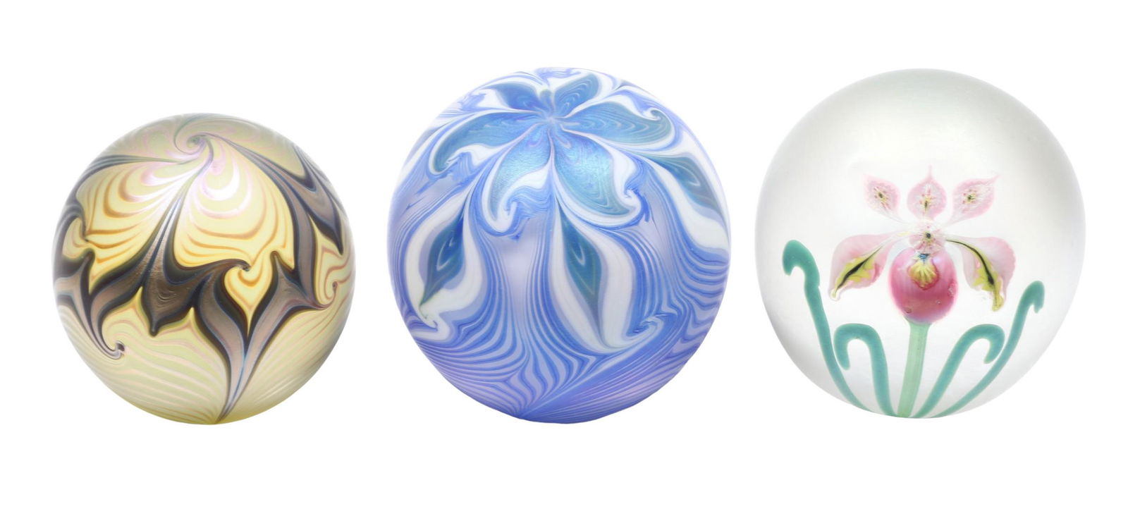 (3) Signed Art Glass Paperweights (1 of 7)
