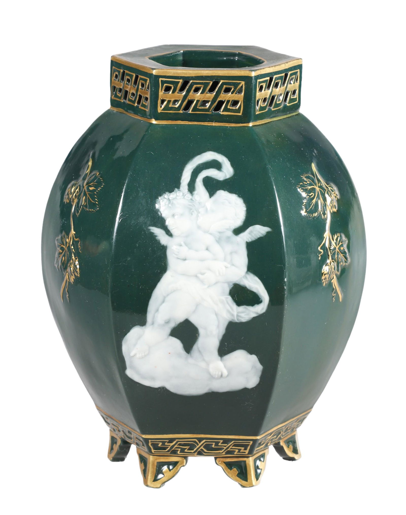 Porcelain Pate sur Pate Hexagonal Vase (1 of 8)