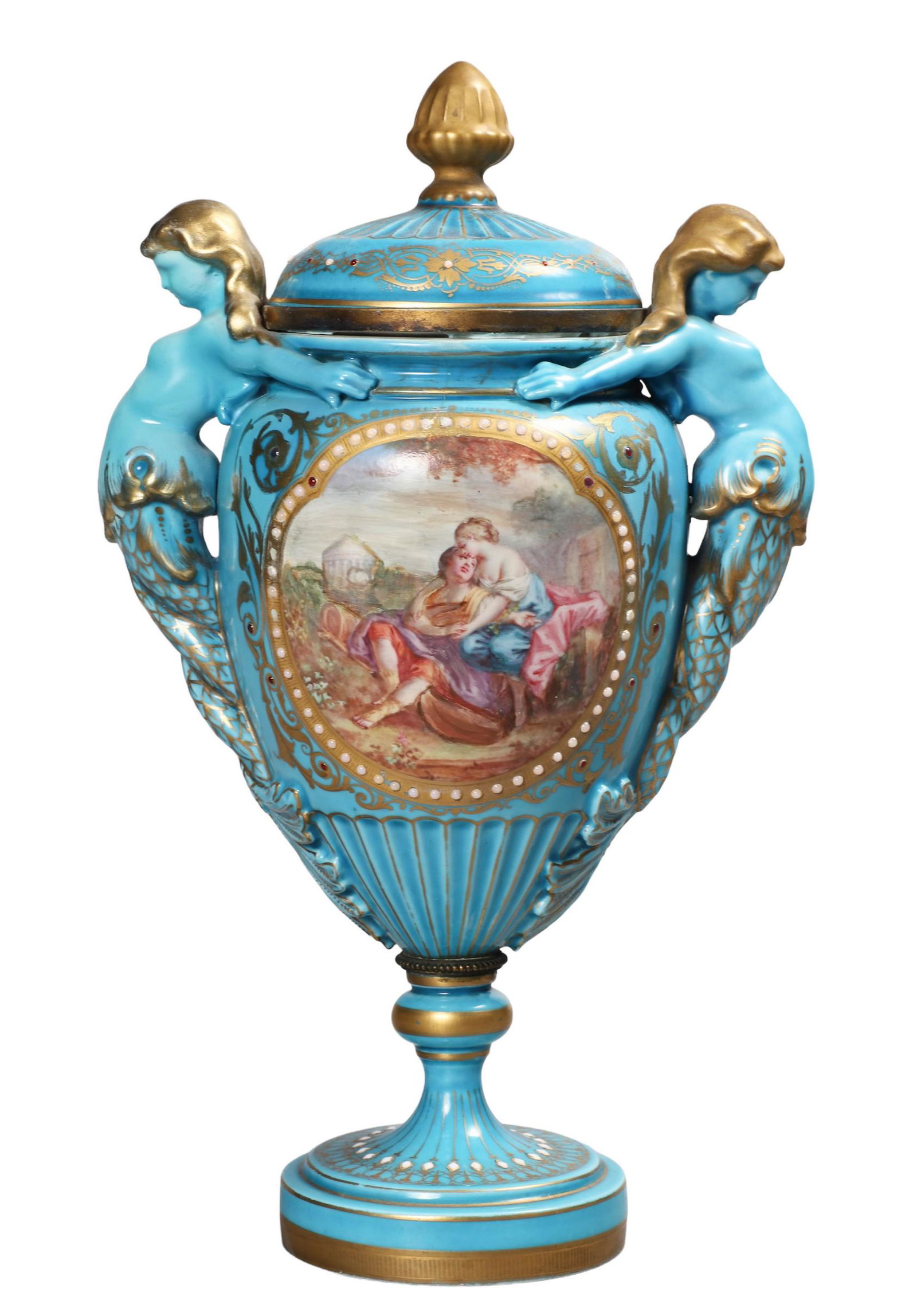 Sevres Type French Porcelain Mermaid Urn (1 of 15)