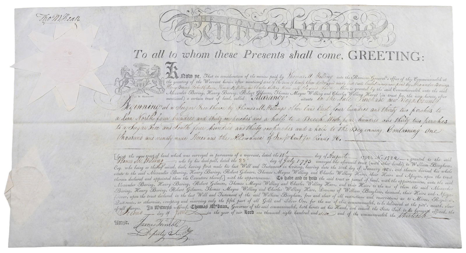 An 1806 Pa land grant signed by Thomas McKean (1 of 5)