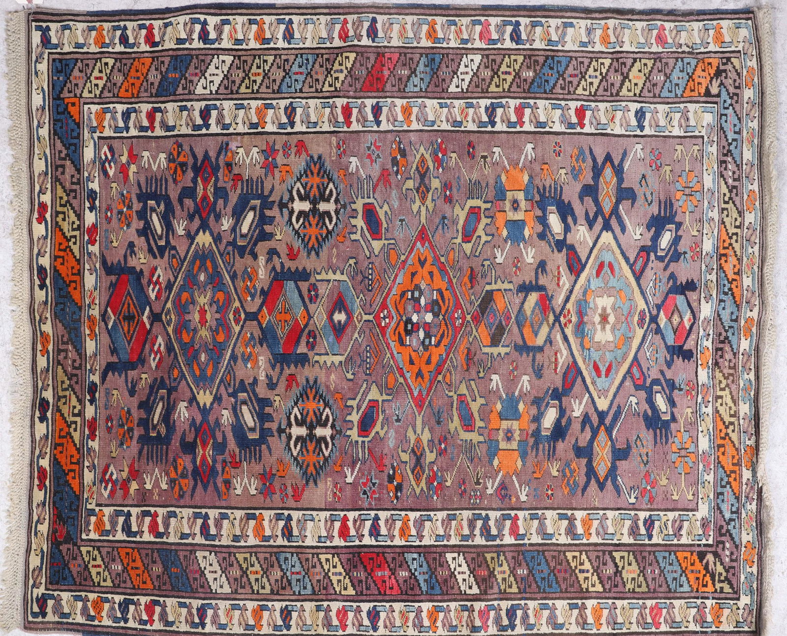 4'1" X 5' Caucasian Throw Rug, late 19th c (1 of 6)